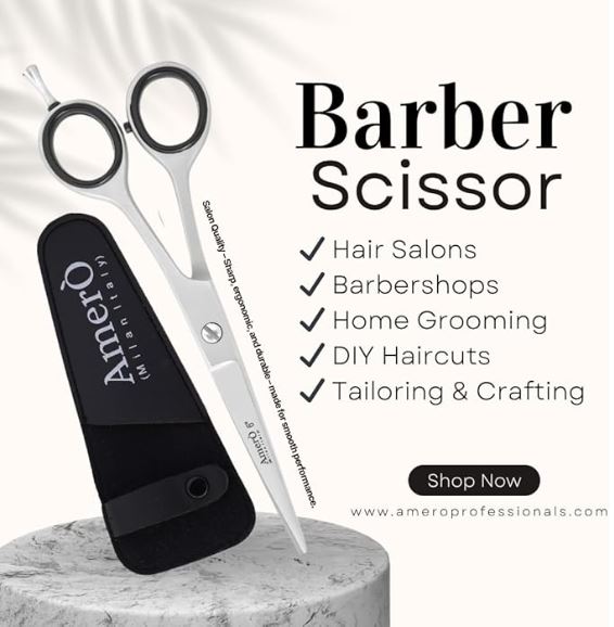 Professional 6" Barber Scissors – German Stainless Steel Hair Cutting Shears with Finger Rest & Premium Italian Leather Pouch – Salon, Home & Travel Use