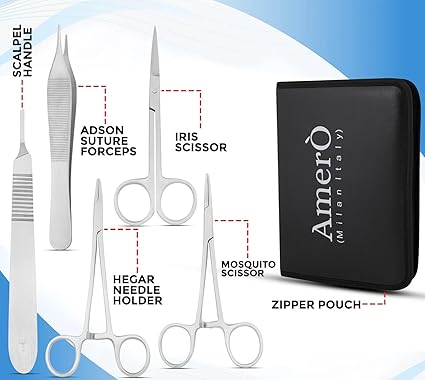AmerÒ Complete Suture Practice Kit – Durable Suturing Pad with Pre-Cut Wounds, Tools & Suture Threads – Perfect for Students, Trainees & Skill Practice