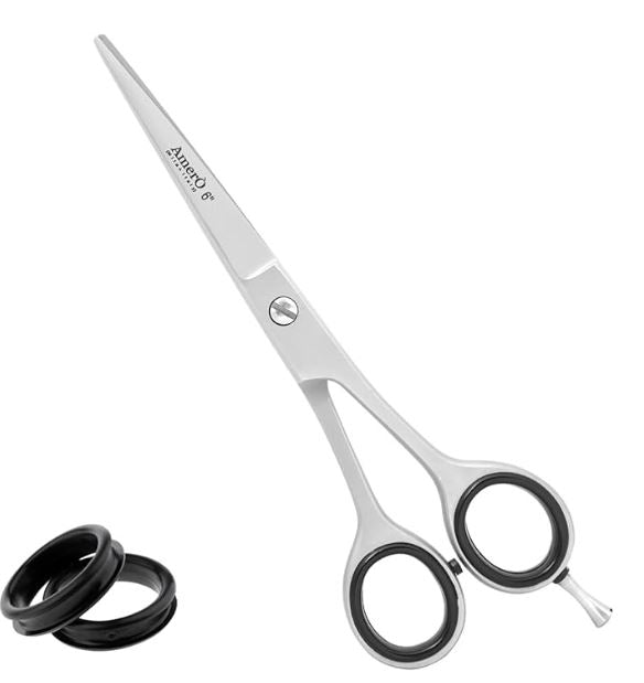 Professional 6" Barber Scissors – German Stainless Steel Hair Cutting Shears with Finger Rest & Premium Italian Leather Pouch – Salon, Home & Travel Use