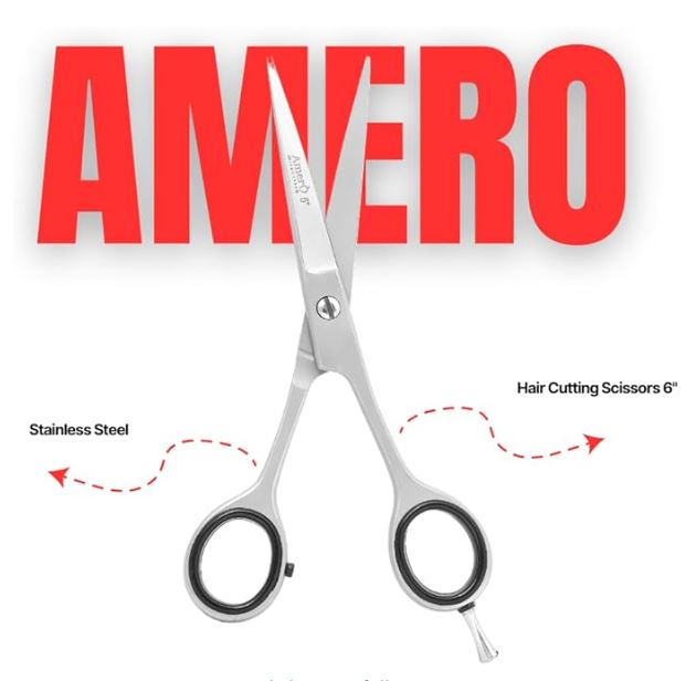 Professional 6" Barber Scissors – German Stainless Steel Hair Cutting Shears with Finger Rest & Premium Italian Leather Pouch – Salon, Home & Travel Use