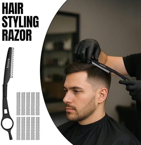 Hair Thinning Razor with Cartridges – Professional Styling Razor Comb for Hair Texturizing, Layering & Barber Use