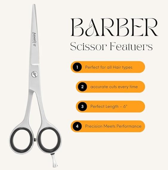 Professional 6" Barber Scissors – German Stainless Steel Hair Cutting Shears with Finger Rest & Premium Italian Leather Pouch – Salon, Home & Travel Use