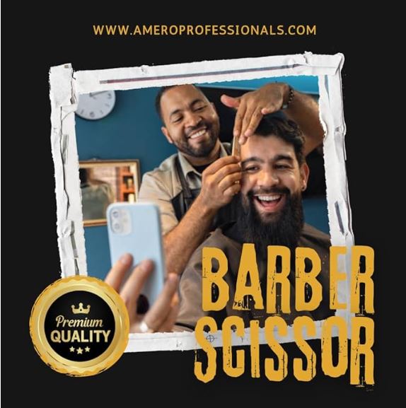 Professional 6" Barber Scissors – German Stainless Steel Hair Cutting Shears with Finger Rest & Premium Italian Leather Pouch – Salon, Home & Travel Use