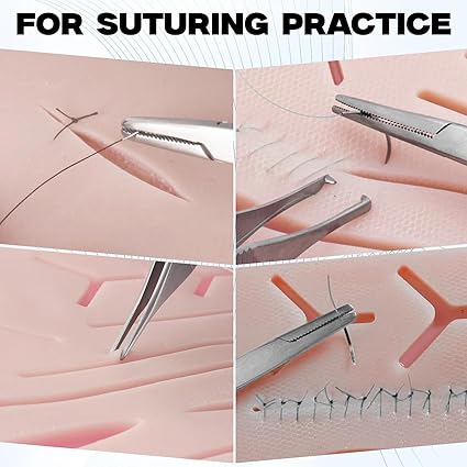 AmerÒ Complete Suture Practice Kit – Durable Suturing Pad with Pre-Cut Wounds, Tools & Suture Threads – Perfect for Students, Trainees & Skill Practice