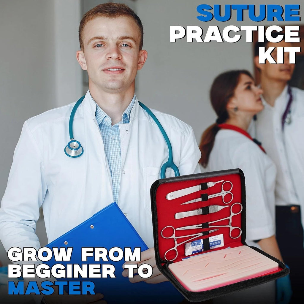 AmerÒ Complete Suture Practice Kit – Durable Suturing Pad with Pre-Cut Wounds, Tools & Suture Threads – Perfect for Students, Trainees & Skill Practice