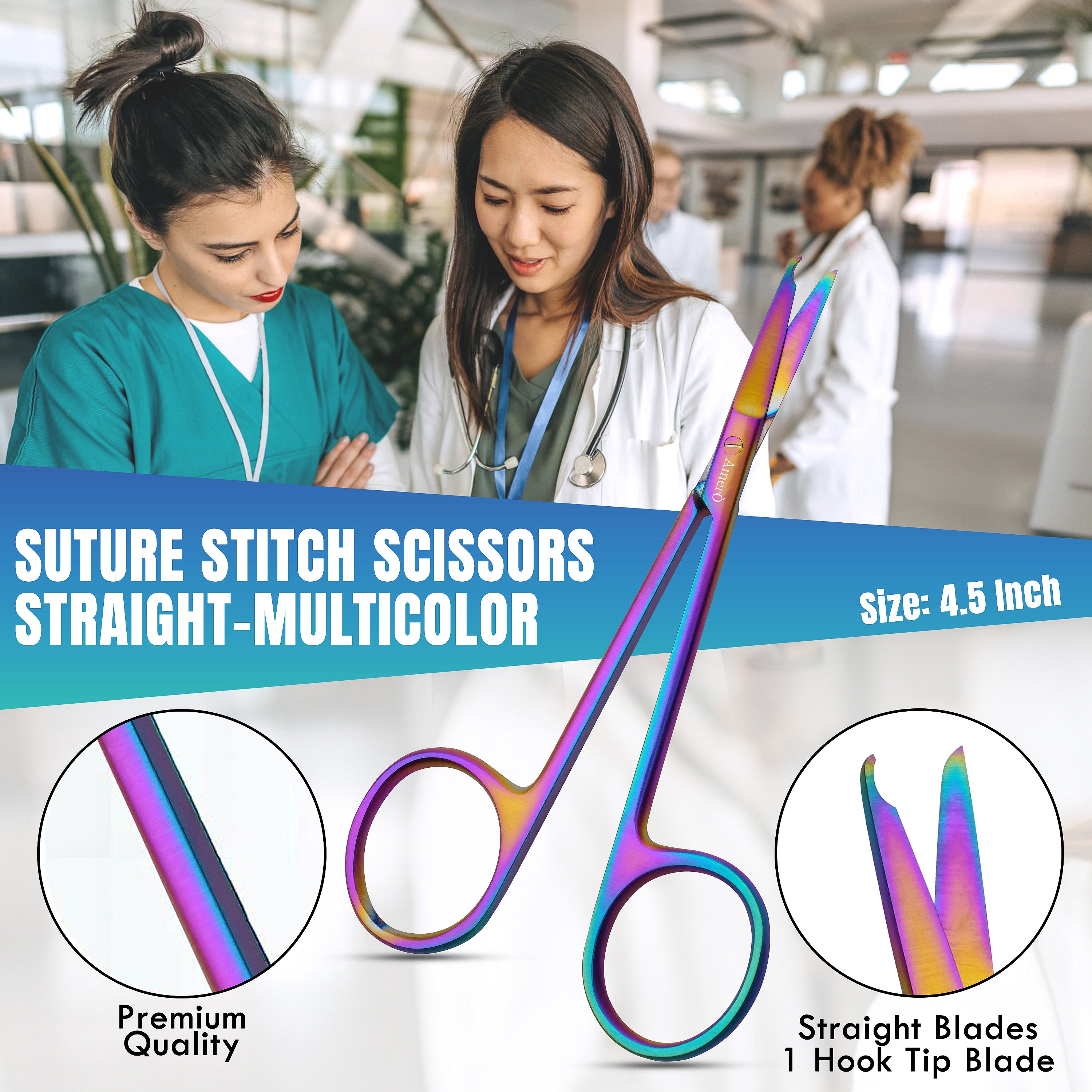 Stainless Steel Stitch Scissors with Hook – Precision Suture Removal Scissors for Medical, EMS & First Aid