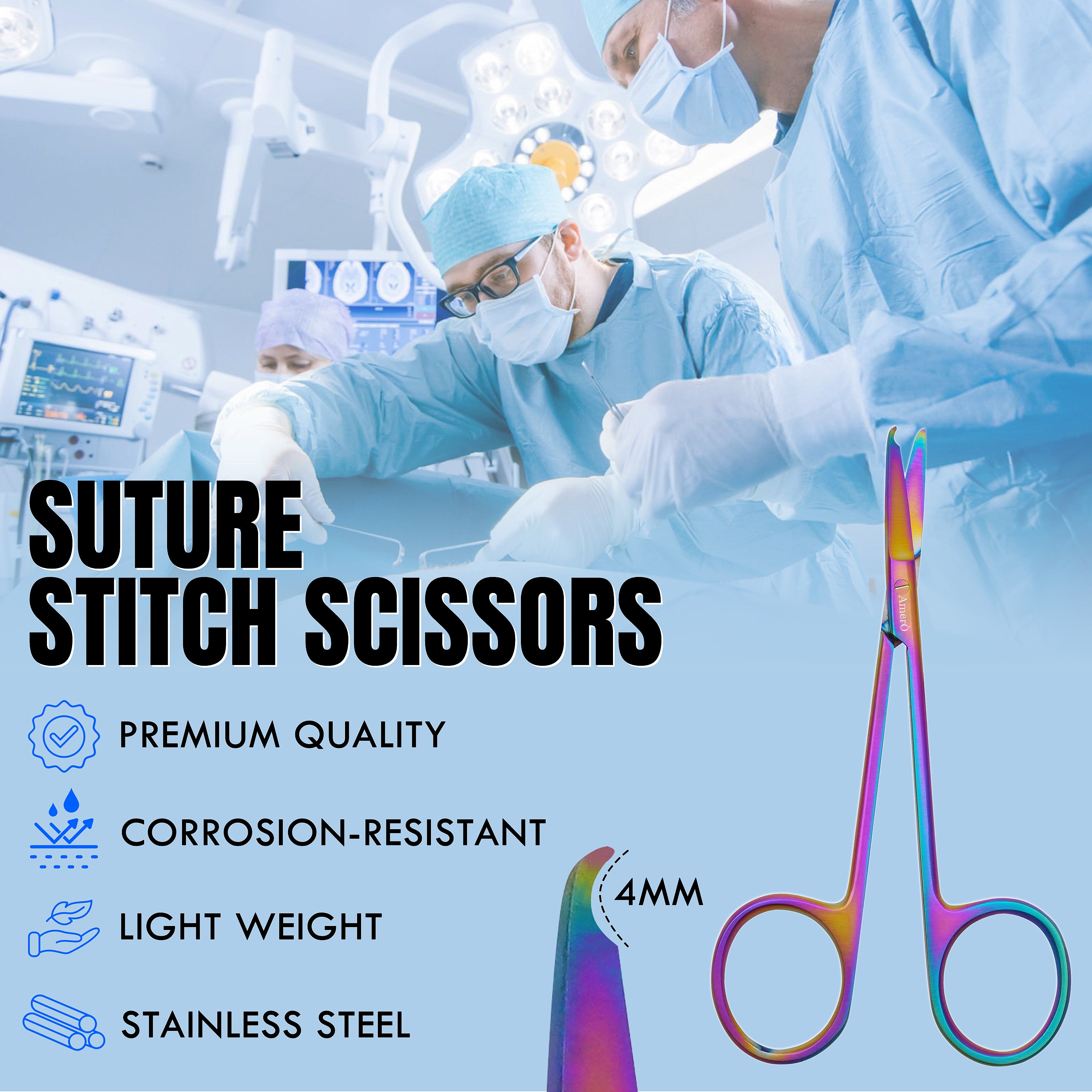 Stainless Steel Stitch Scissors with Hook – Precision Suture Removal Scissors for Medical, EMS & First Aid