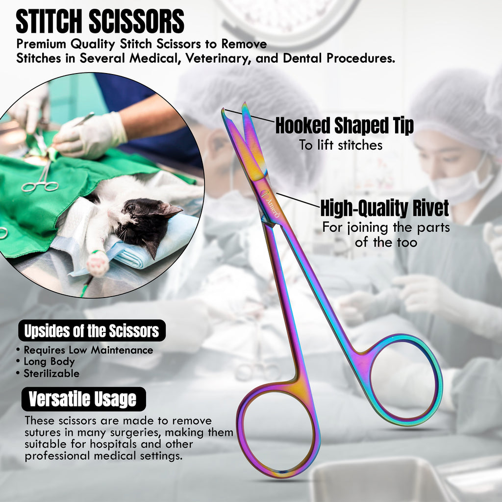 Stainless Steel Stitch Scissors with Hook – Precision Suture Removal Scissors for Medical, EMS & First Aid