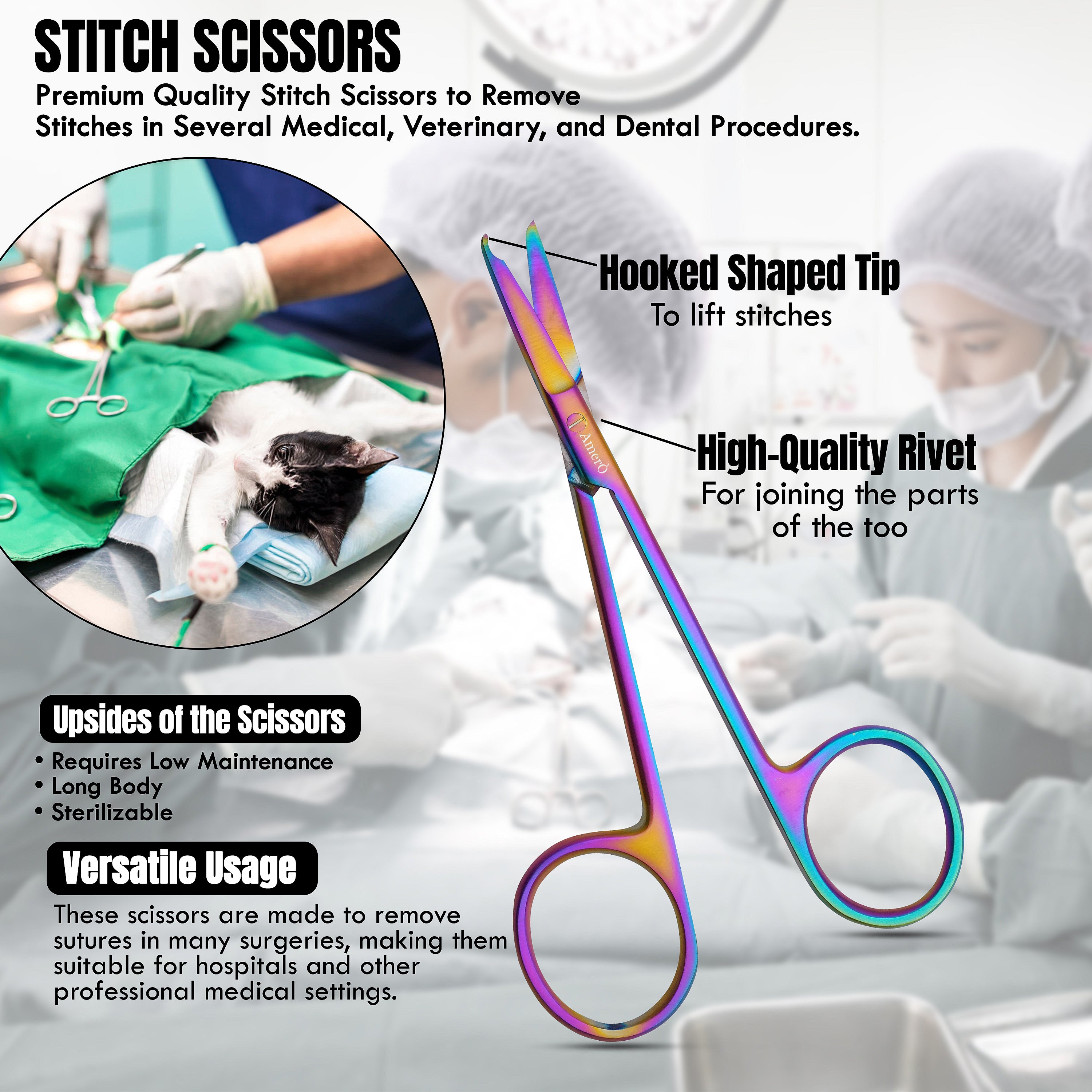 Stainless Steel Stitch Scissors with Hook – Precision Suture Removal Scissors for Medical, EMS & First Aid