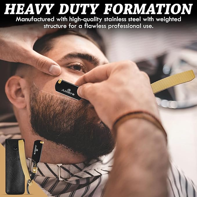 Cut-Throat Razor Straight Edge – Professional Stainless Steel Full Barber Razor holder for Beard, Moustache & Hairline Shaping – Premium Barber Tool & Grooming Accessory