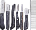 Premium 7-Piece Pet Grooming & Stripping Knife Kit with Comb | Professional Undercoat & Deshedding Tools for Dogs & Cats – Stainless Steel Blades & Wooden Handles (Natural Wood)