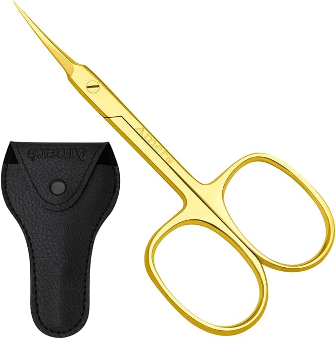 Professional Cuticle Scissors – Stainless Steel Nail Scissors for Cuticles, Eyebrow & Facial Hair Trimming – Sharp Precision Blades, Manicure & Pedicure Tools for Home & Salon Use (Gold)