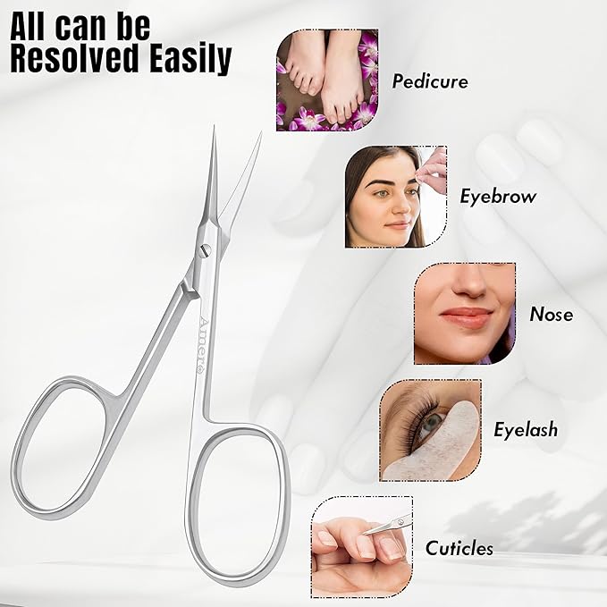 Professional Cuticle Scissors – Stainless Steel Nail Scissors for Cuticles, Eyebrow & Facial Hair Trimming – Sharp Precision Blades, Manicure & Pedicure Tools for Home & Salon Use Multicolor