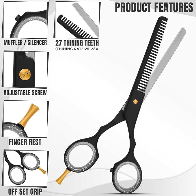 Professional Barber Kit with Leather Pouch – Includes Straight Razor, Hair Comb, 5.5" Barber Scissors & Thinning Razor – Portable Grooming Set for Haircutting, Styling & Shaving