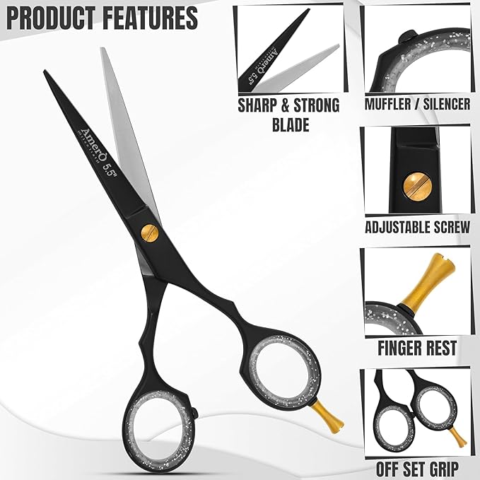 Professional Barber Kit with Leather Pouch – Includes Straight Razor, Hair Comb, 5.5" Barber Scissors & Thinning Razor – Portable Grooming Set for Haircutting, Styling & Shaving