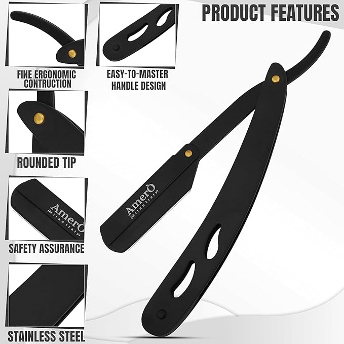 Professional Barber Kit with Leather Pouch – Includes Straight Razor, Hair Comb, 5.5" Barber Scissors & Thinning Razor – Portable Grooming Set for Haircutting, Styling & Shaving