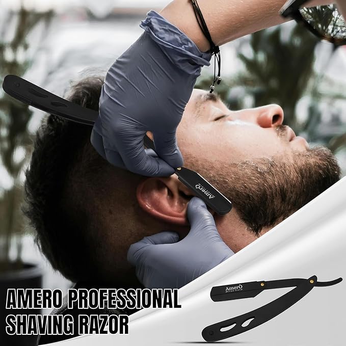 Professional Barber Kit with Leather Pouch – Includes Straight Razor, Hair Comb, 5.5" Barber Scissors & Thinning Razor – Portable Grooming Set for Haircutting, Styling & Shaving