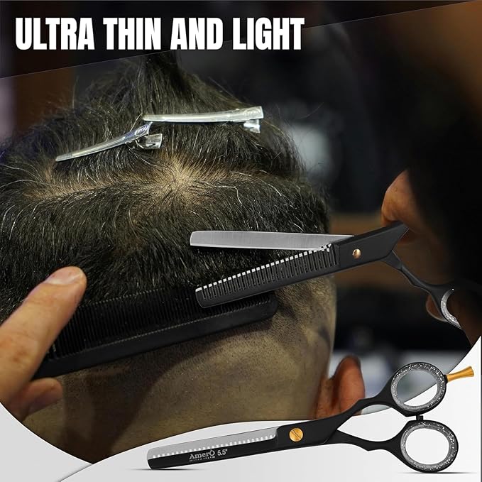 Professional Barber Kit with Leather Pouch – Includes Straight Razor, Hair Comb, 5.5" Barber Scissors & Thinning Razor – Portable Grooming Set for Haircutting, Styling & Shaving