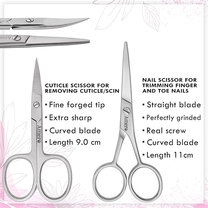 Professional 7-Piece Manicure Kit for Women & Men – Stainless Steel Nail Scissors, Tweezer, Cuticle Trimmer, Pusher, Nail File & Carry Case for Grooming
