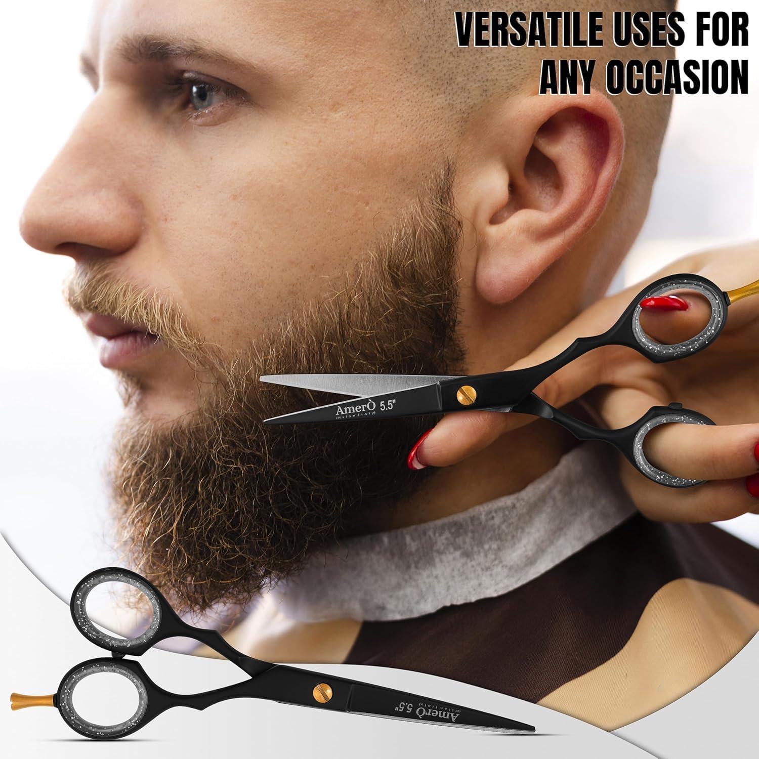 Professional Barber Kit with Leather Pouch – Includes Straight Razor, Hair Comb, 5.5" Barber Scissors & Thinning Razor – Portable Grooming Set for Haircutting, Styling & Shaving