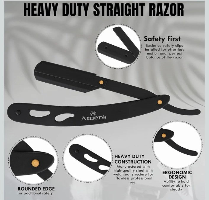 Amero Professional Barber Kit – Hair Cutting Scissors Set with Jaguar Pattern Scissor, Straight Edge Razor & Fine Tooth Comb – Hairdressing Kit for Men, Salon & Home Use