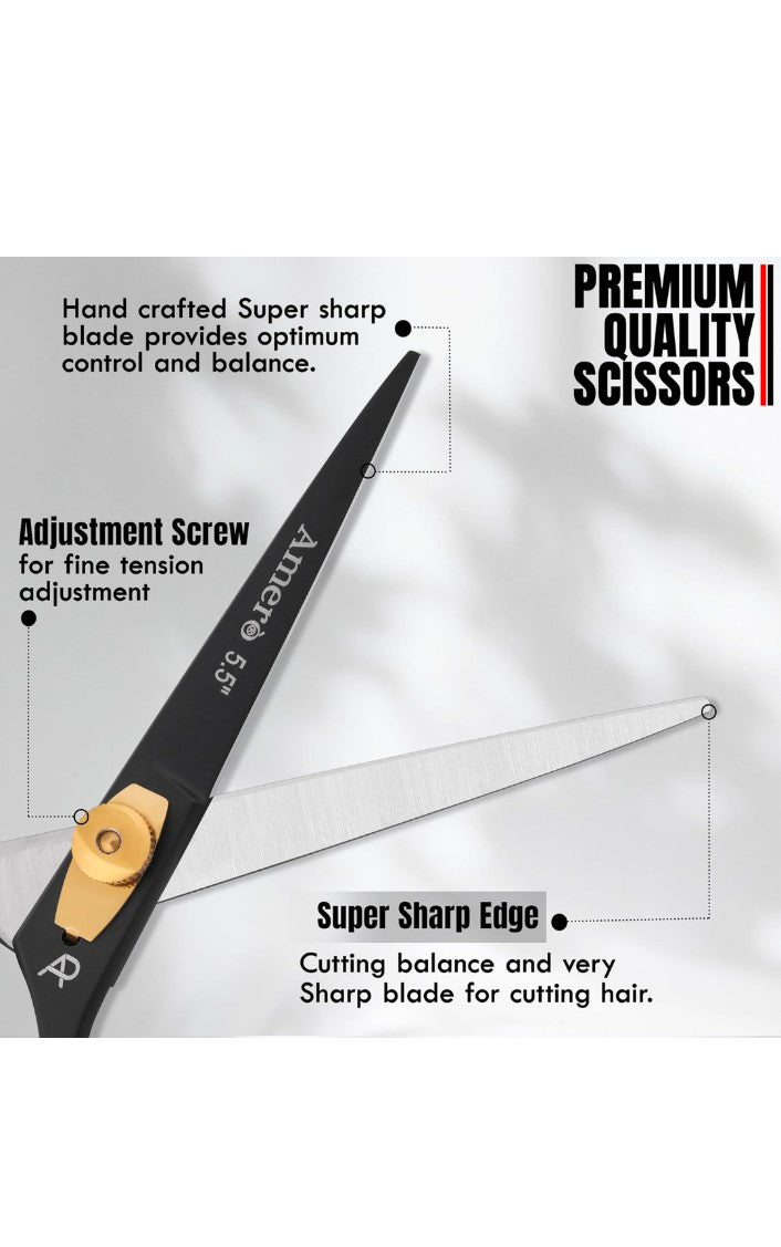 Professional 5.5-Inch Black Hair Cutting Scissor – Sharp Stainless Steel Barber Shear with Precision Blades & Ergonomic Grip