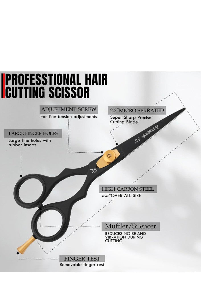 Professional 5.5-Inch Black Hair Cutting Scissor – Sharp Stainless Steel Barber Shear with Precision Blades & Ergonomic Grip