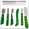Premium 7-Piece Pet Grooming & Stripping Knife Kit with Comb | Professional Undercoat & Deshedding Tools for Dogs & Cats – Stainless Steel Blades & Wooden Handles (Green)