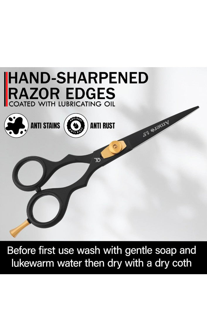 Professional 5.5-Inch Black Hair Cutting Scissor – Sharp Stainless Steel Barber Shear with Precision Blades & Ergonomic Grip