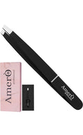 Professional Stainless Steel Eyebrow Tweezers for Women & Men – Precision Slant Tip Hair Removal Tool for Eyebrows, Facial Hair & Ingrown Hairs – Durable, Non-Slip Grip (Black)