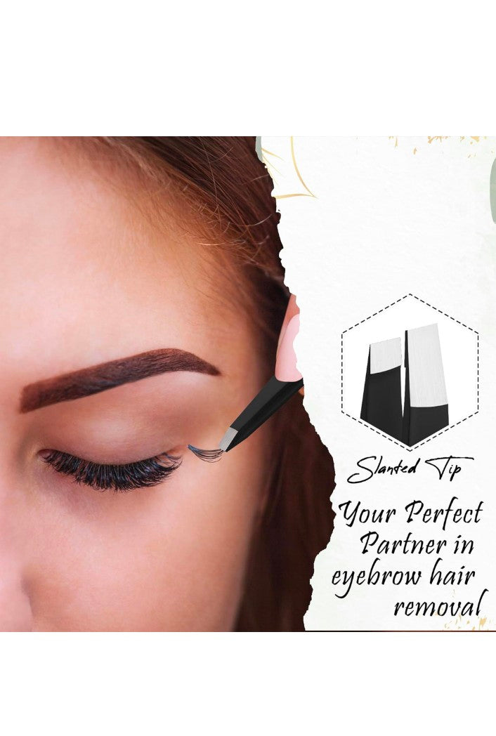 Professional Stainless Steel Eyebrow Tweezers for Women & Men – Precision Slant Tip Hair Removal Tool for Eyebrows, Facial Hair & Ingrown Hairs – Durable, Non-Slip Grip (Black)