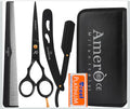 Amero Professional Barber Kit – Hair Cutting Scissors Set with Jaguar Pattern Scissor, Straight Edge Razor & Fine Tooth Comb – Hairdressing Kit for Men, Salon & Home Use