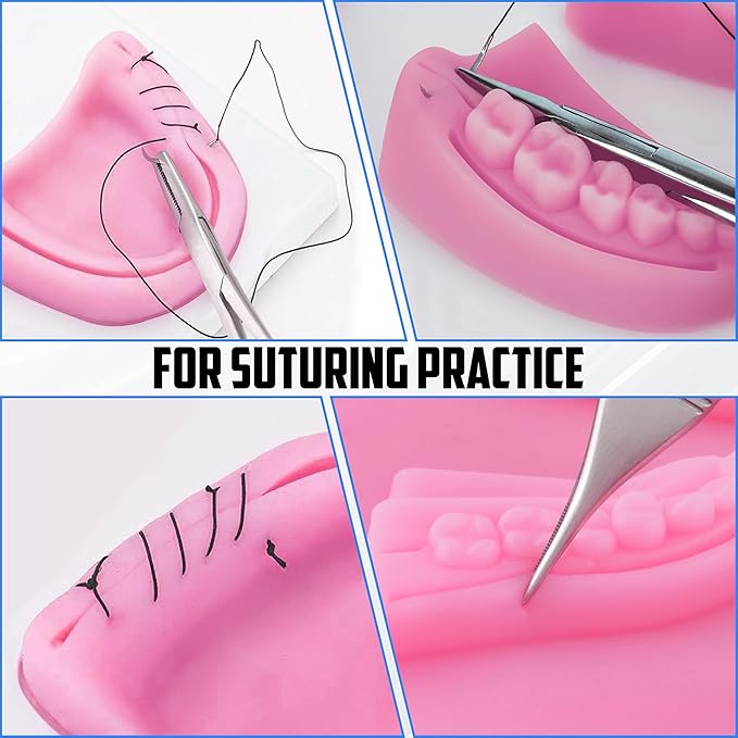 Dental Suturing Practice Kit with Silicone Suture Pad – 6 Stainless-Steel Dental Tools, 4 Pre-Cut Suture Pads, Suture Trainer for Medical & Dental Students