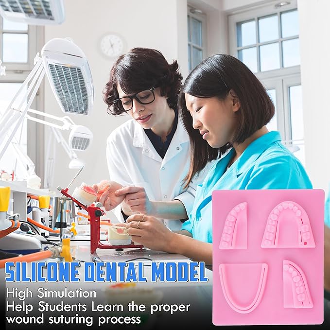 Dental Suturing Practice Kit with Silicone Suture Pad – 6 Stainless-Steel Dental Tools, 4 Pre-Cut Suture Pads, Suture Trainer for Medical & Dental Students