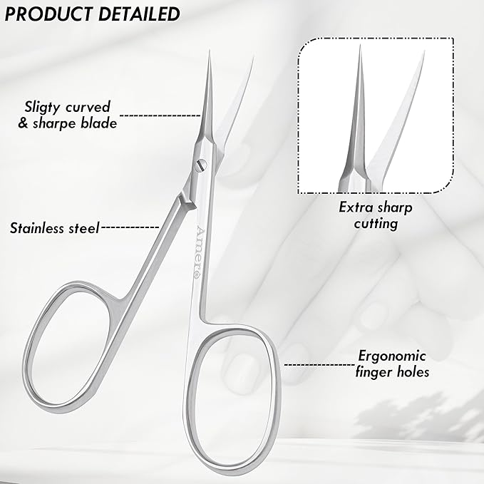 Professional Cuticle Scissors – Stainless Steel Nail Scissors for Cuticles, Eyebrow & Facial Hair Trimming – Sharp Precision Blades, Manicure & Pedicure Tools for Home & Salon Use Silver