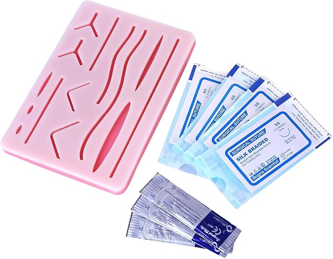 Suture Practice Pad 3-Layer with 14 Pre-Cut Wounds (5x7) – Durable Silicone Skin Pad with Thread for Medical Students, Nursing & Veterinary Training Practice